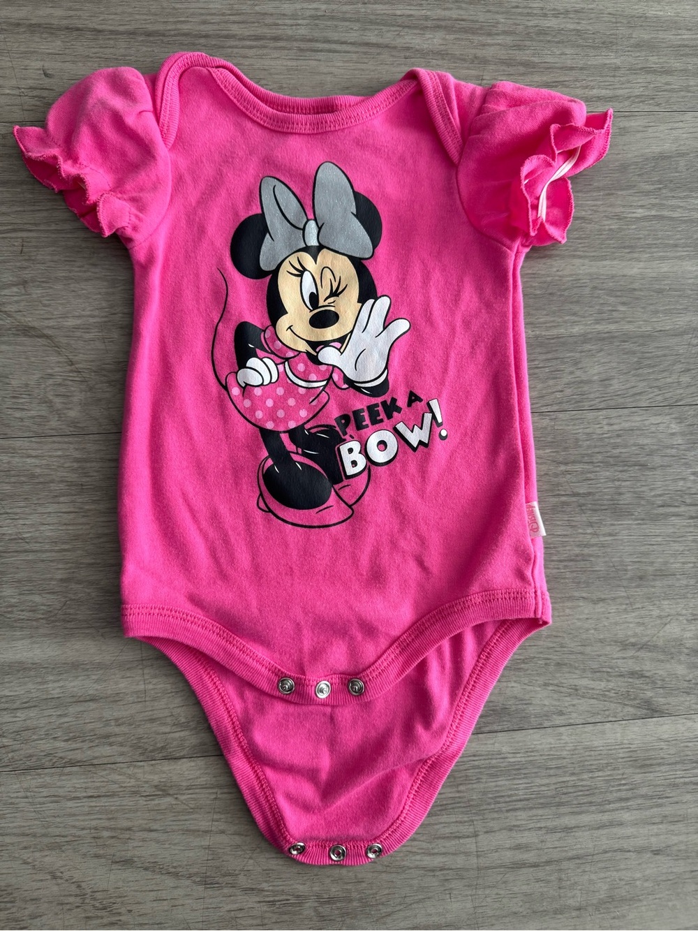 Disney Baby Minnie Mouse Pink Ruffle Sleeve Bodysuit 3-6 Months Peek A Bow